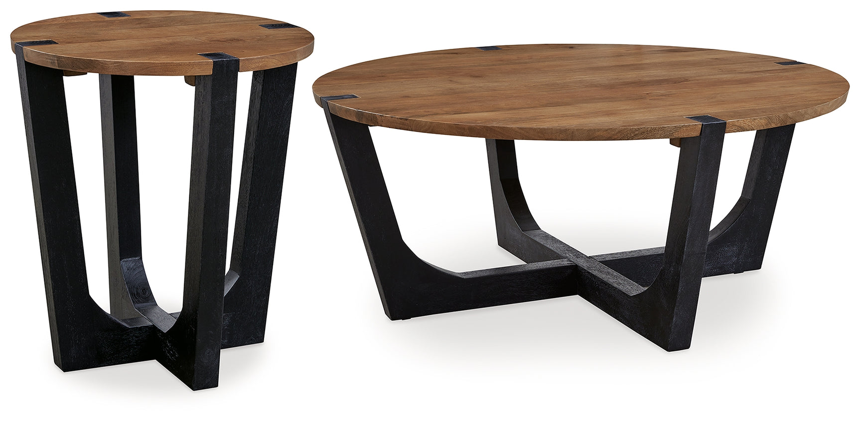 Hanneforth brown and black mango wood coffee table angled view