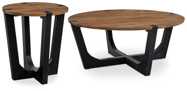 Hanneforth brown and black mango wood coffee table angled view