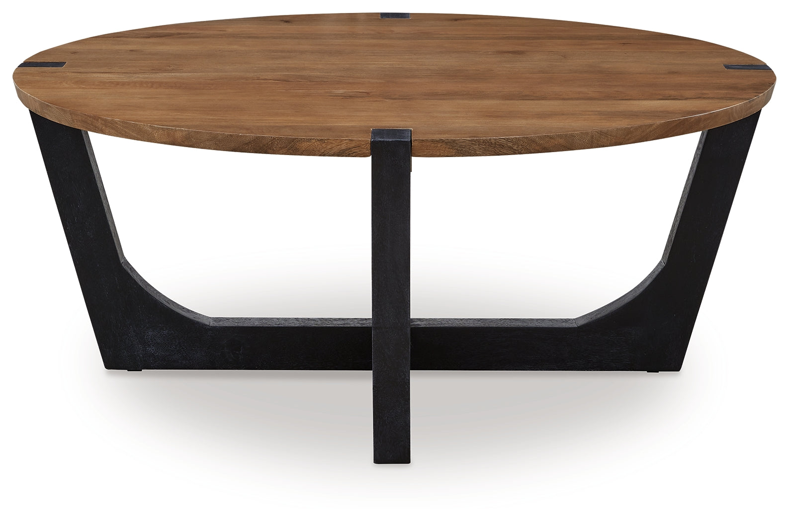 Hanneforth brown and black mango wood coffee table top view