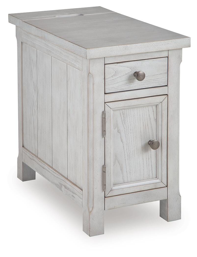 Robbinsdale Antique White Chairside End Table angled view