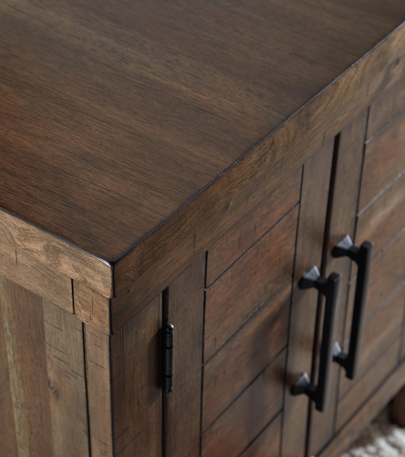 Moriville End Table detailed lumber finish close-up