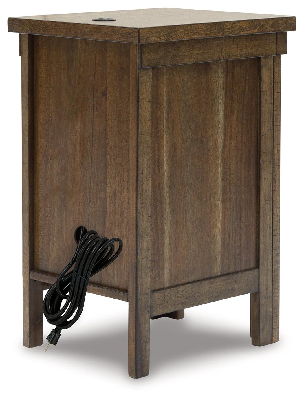Moriville Grayish Brown Chairside End Table angled back view