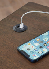 Moriville Grayish Brown Chairside End Table USB charging ports detail