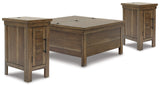 Moriville grayish brown coffee table with 2 end tables