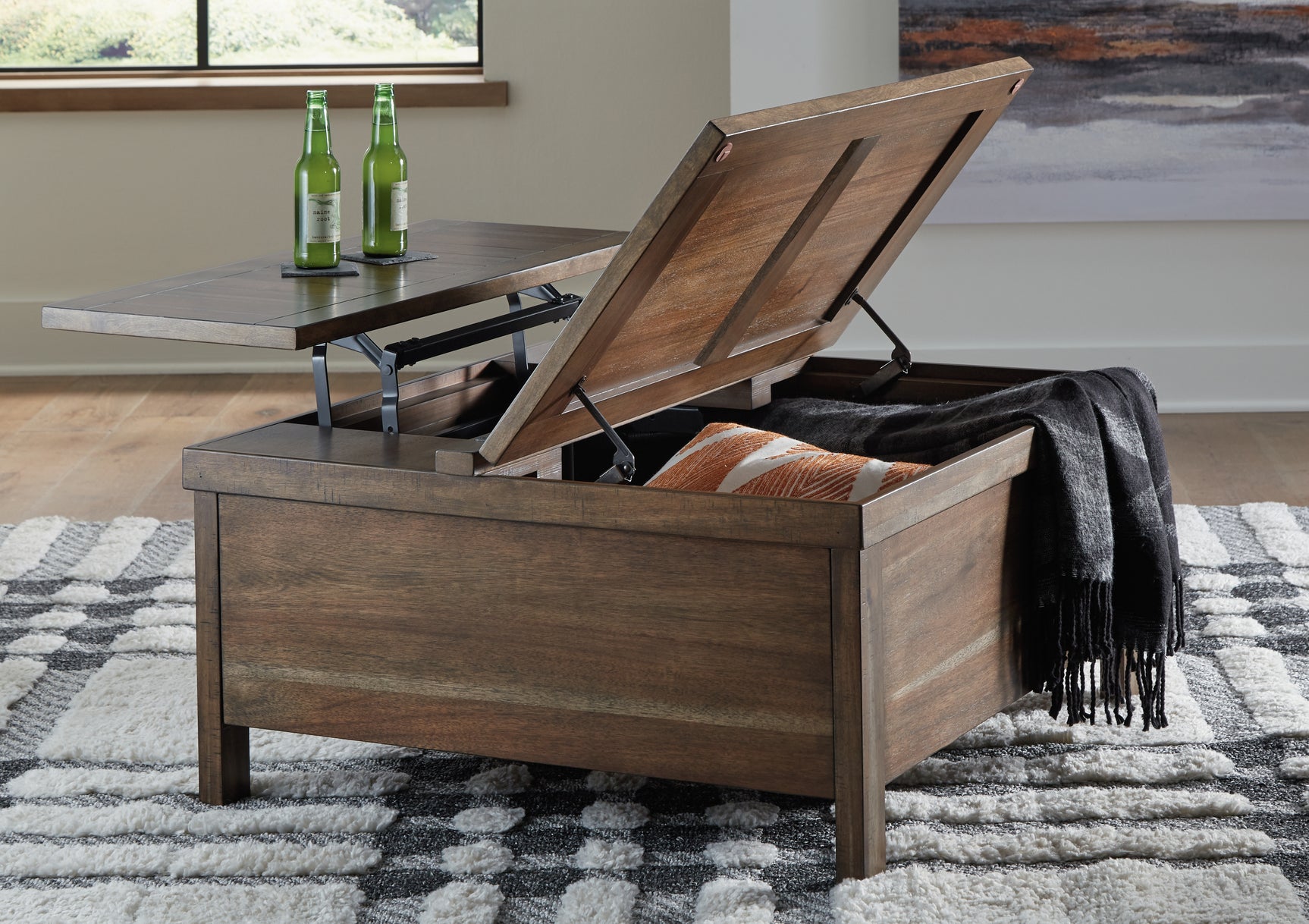 Moriville grayish brown coffee table and end table set