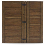 Moriville grayish brown lift-top coffee table top view showing plank-effect