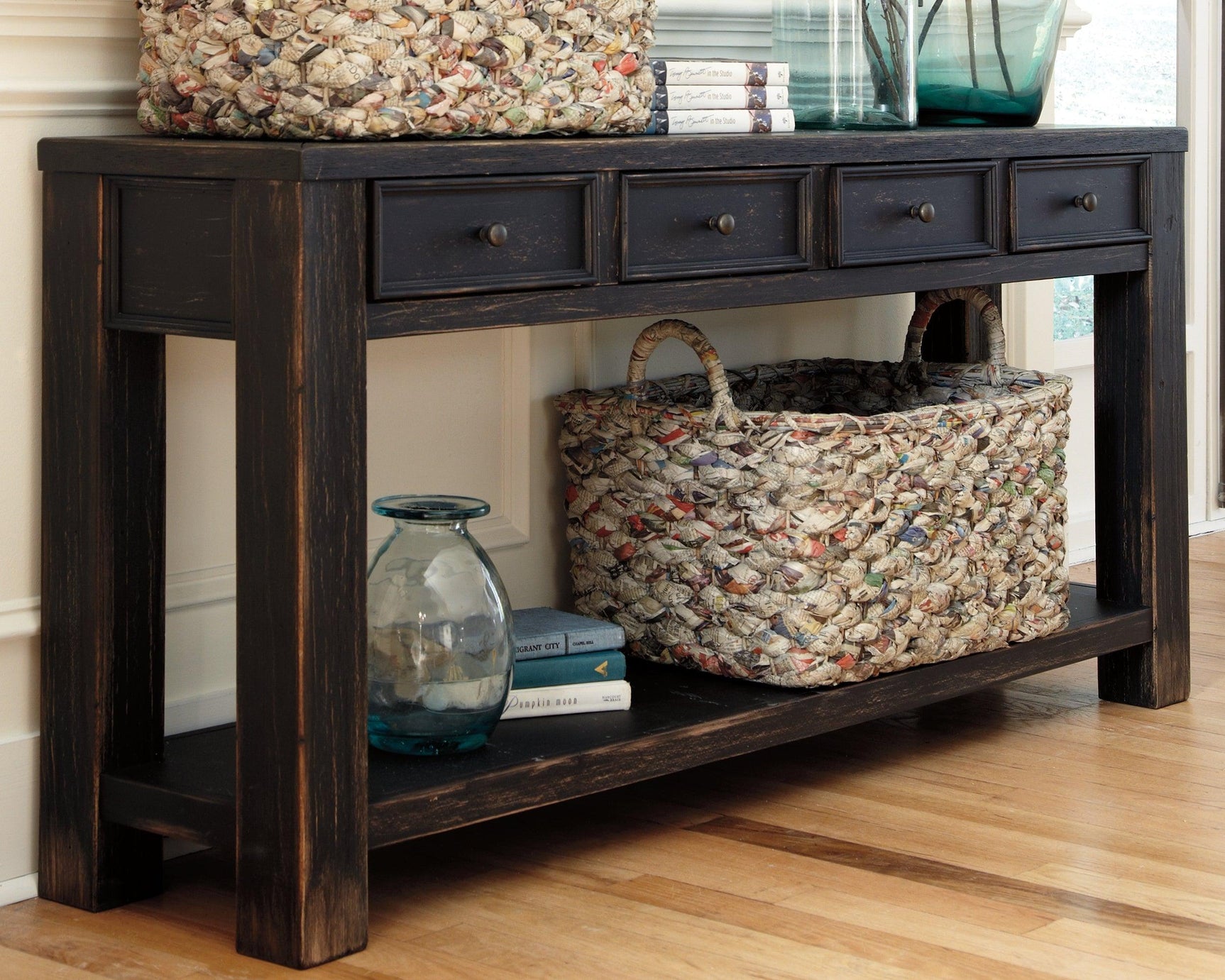 Top view of Gavelston Black Sofa Console Table tabletop