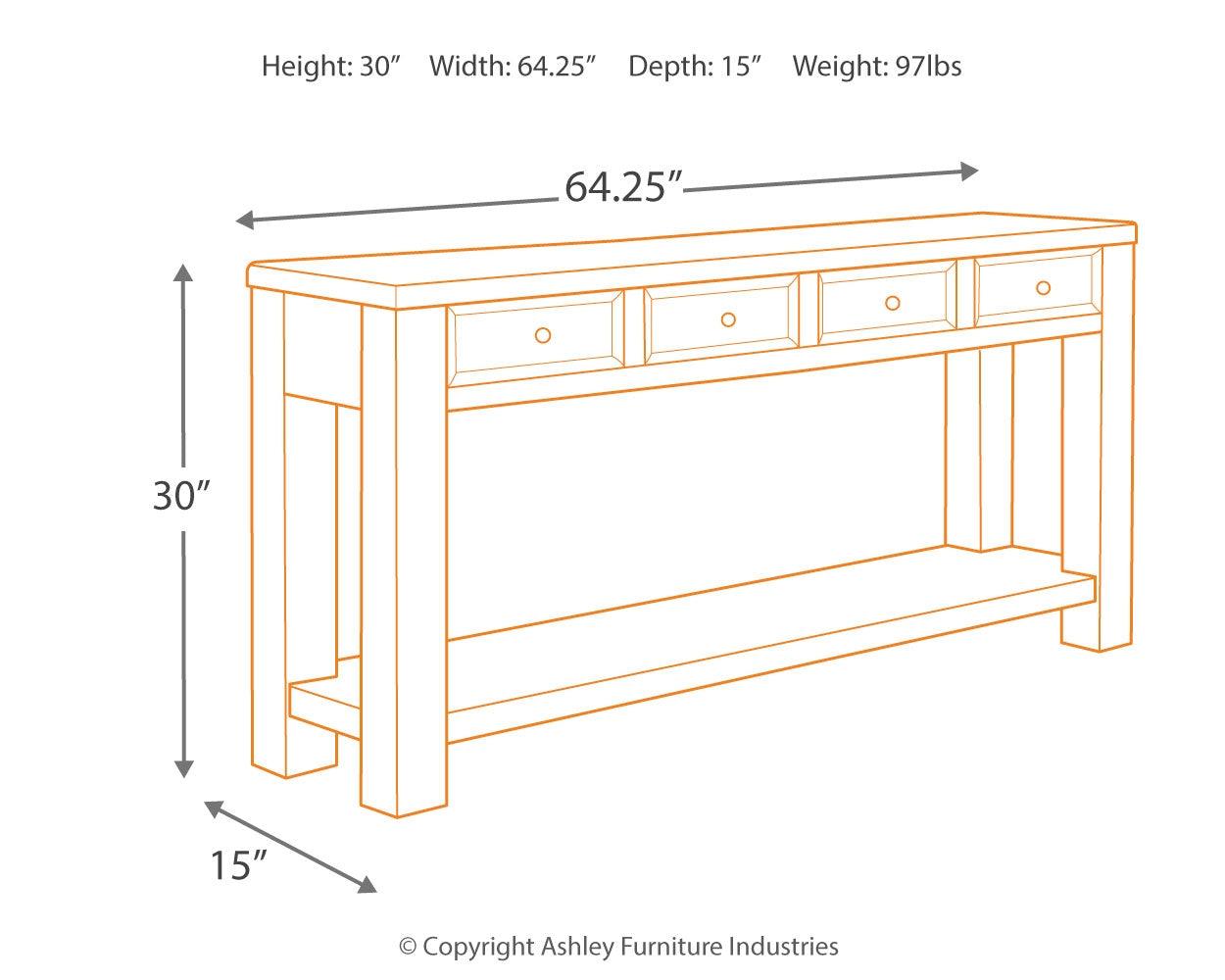 Dimension diagram of Gavelston Black Sofa Console Table