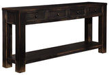 Gavelston Sofa Console Table showing bottom shelf and leg detail
