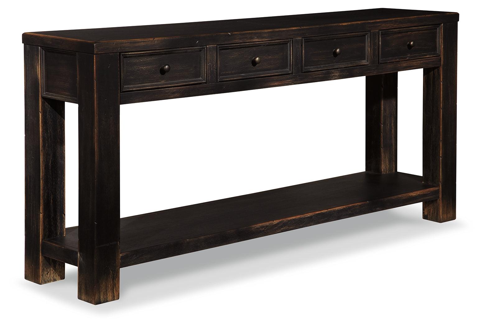 Side view of Gavelston Black Sofa Console Table showing drawers