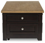 Side profile of Drazmine brown lift-top coffee table
