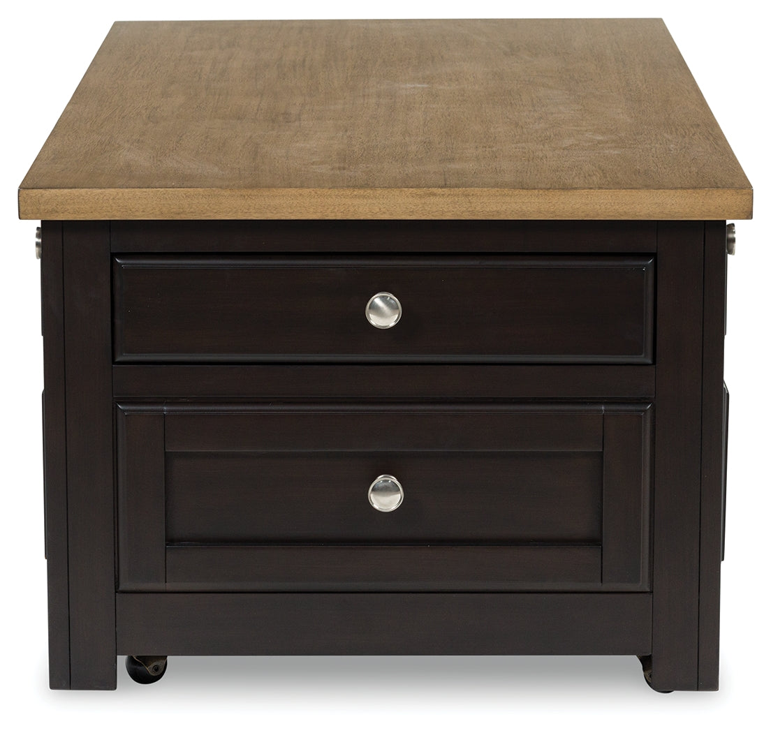 Side profile of Drazmine brown lift-top coffee table