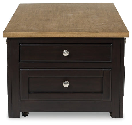 Side profile of Drazmine brown lift-top coffee table