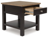 Drazmine End Table drawer open showing interior storage
