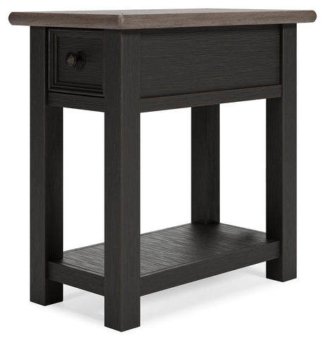 Side angle of two-tone black base and drawer