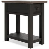 Tyler coffee table set with grayish brown wood top and black textured finish with lift-top and drawers