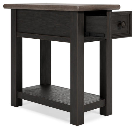 Open drawer and shelf detail on Tyler Creek Chairside End Table
