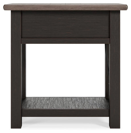 Detail of black faceted hardware on drawer