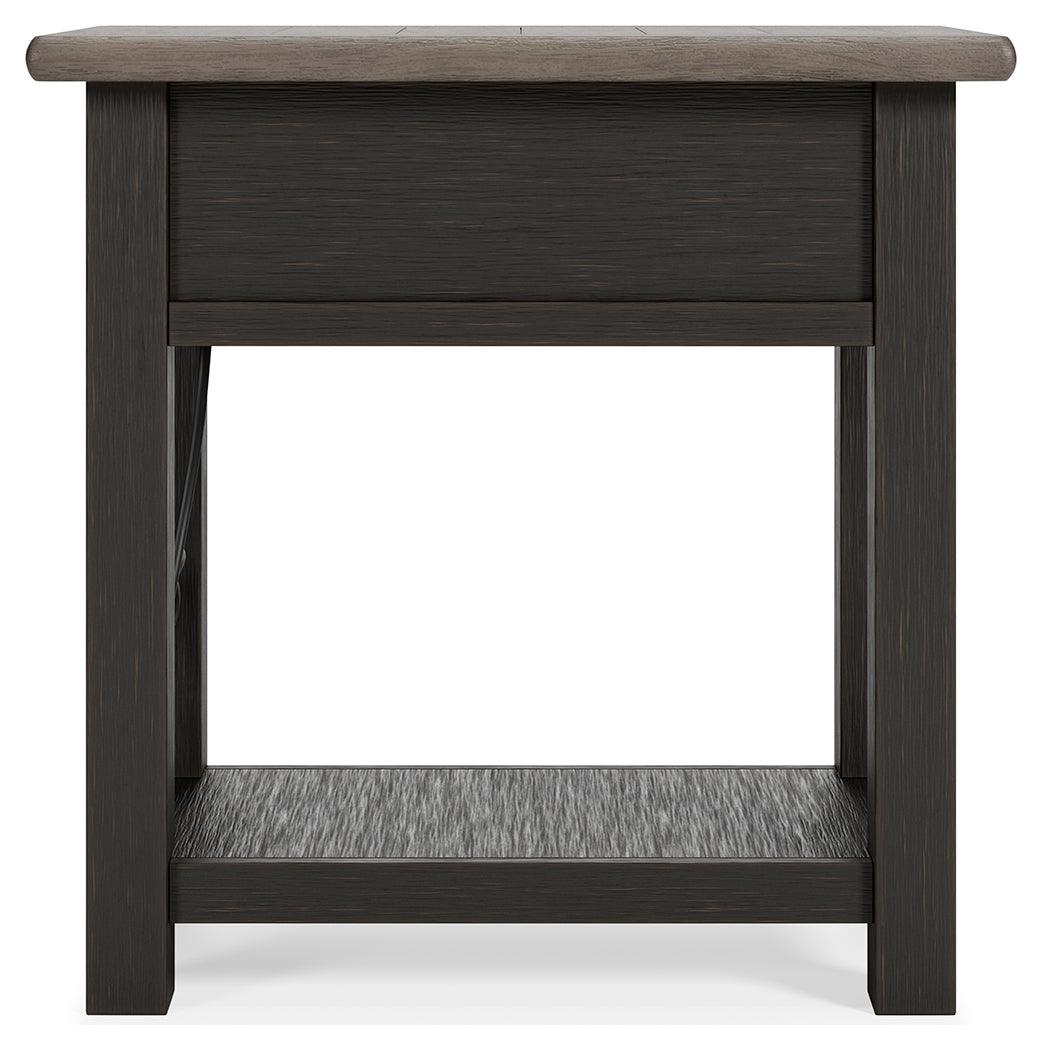Rear view showing power outlet on Tyler Creek End Table