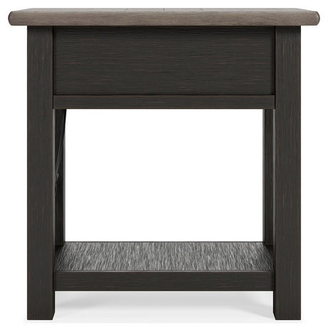 Rear view showing power outlet on Tyler Creek End Table