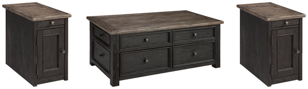 Tyler coffee table side view showing drawers and cabinet