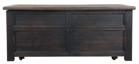 Tyler Creek coffee table showing storage drawers open