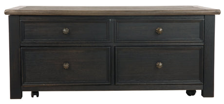 Tyler Creek coffee table castors and drawer hardware detail