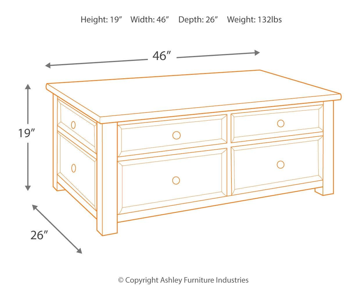 Tyler Creek Grayish Brown/Black Coffee Table With Lift Top - Ella Furniture