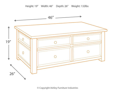 Tyler Creek coffee table lift top extended workspace