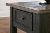 Tyler Creek grayish brown and black coffee table with lift top and end table