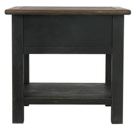 Tyler Creek side profile of end table in grayish brown and black