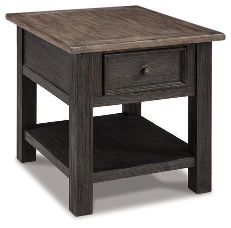Tyler Creek close-up of textured black frame and drawer hardware