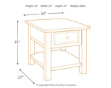 Tyler Creek end table dimensions diagram