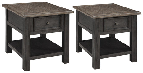 Close-up of framed drawer with traditional hardware on Tyler Creek end table