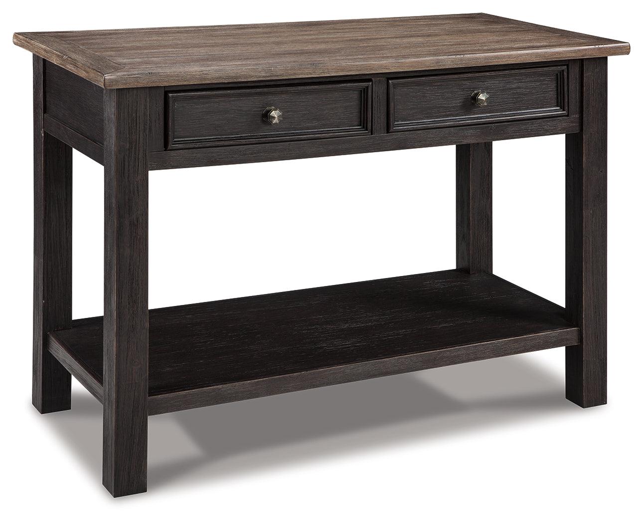Tyler Creek Grayish Brown Black Sofa Console Table side view
