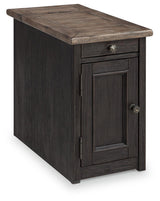 Tyler Creek chairside end table side view showing pull-out tray