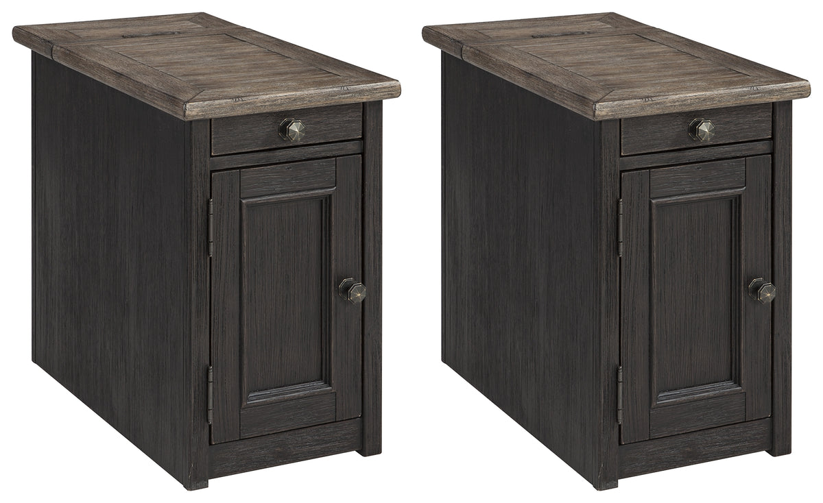 Tyler Grayish Brown and Black Creek End Tables set, front angle