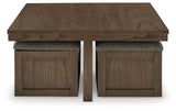 Front view of Boardernest coffee table and stools