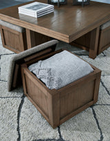 Close-up of storage under removable stool top