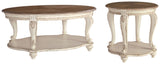 Realyn White and Brown Coffee Table and End Table
