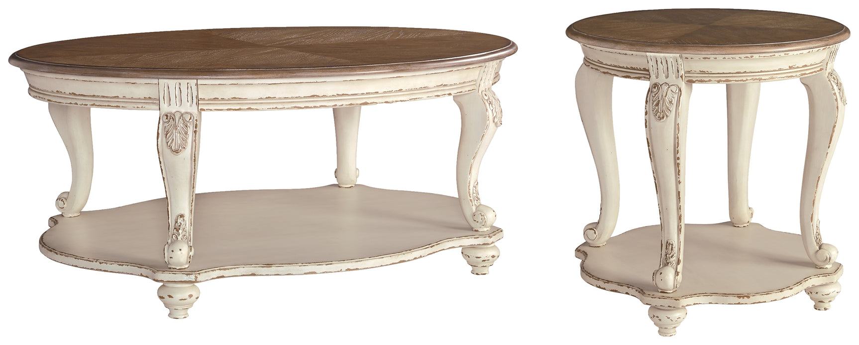 Realyn White and Brown Coffee Table and End Table