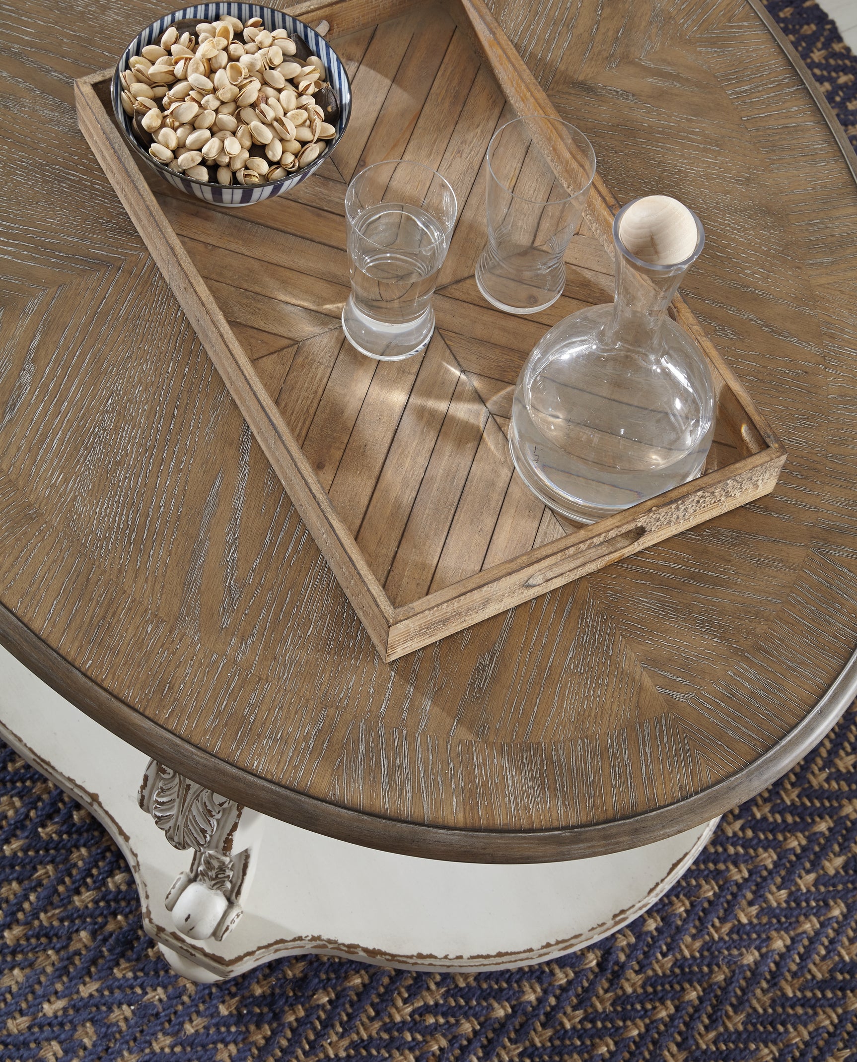 Realyn White and Brown Coffee Table and End Table