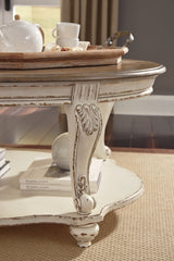 Realyn White and Brown Coffee Table and End Table