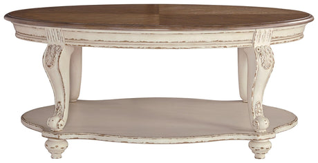Realyn Oval White Brown Coffee Table head-on view
