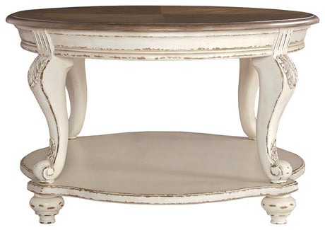 Realyn Oval White Brown Coffee Table corner detail