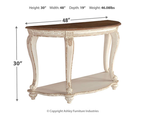 Realyn sofa table dimension diagram