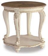 Realyn Coffee Table with Two End Tables in white and brown finish