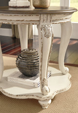 Realyn White and Brown Coffee Table and End Table