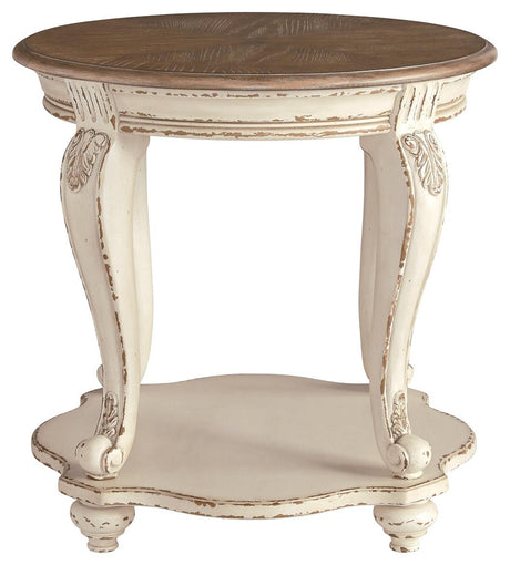 Realyn End Table close-up of cabriole leg and corbel detail