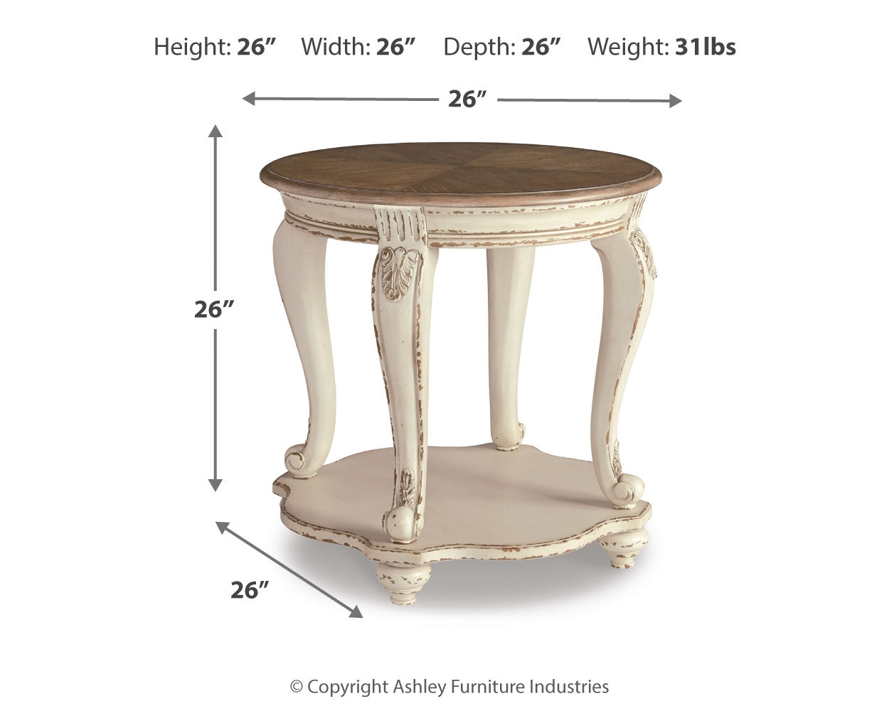 Realyn Coffee Table with Two End Tables in white and brown finish